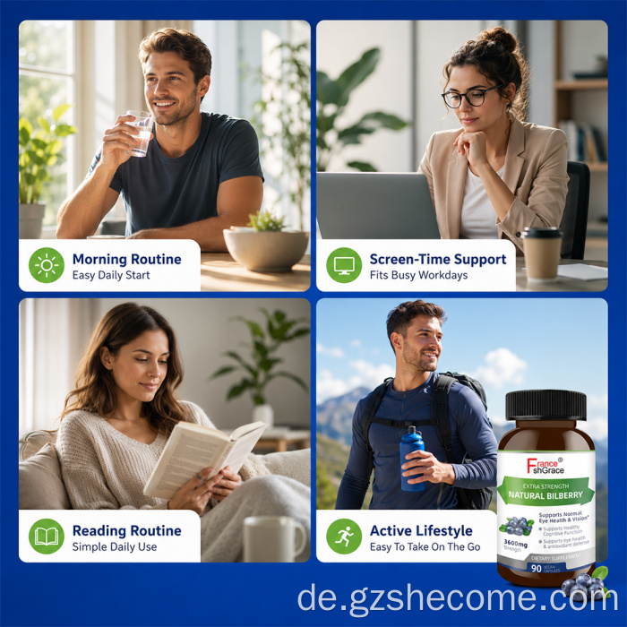 Shecome Heidelbeerkapseln unterstützen die Augengesundheit und das Sehvermögen